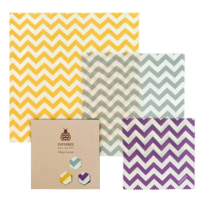 Hovedbilde 3 pc Beeswax Food Wraps Beeginner, Zig Zag / SuperBee