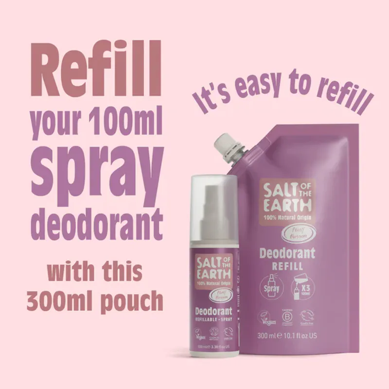 REFILL 300ml - Peony Blossom Natural Spray Deodorant / Salt of the Earth 