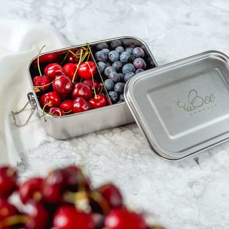 800 ml lekksikker matboks i stål med uttakbar midtdeler / Peach