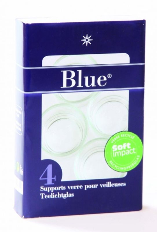 4 stk telysholdere i resirkulert glass / Blue®