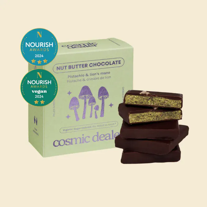 Hovedbilde 4x20g Nut Butter Chocolate: PISTACHIO & LION'S MANE 20g / Cosmic Deale