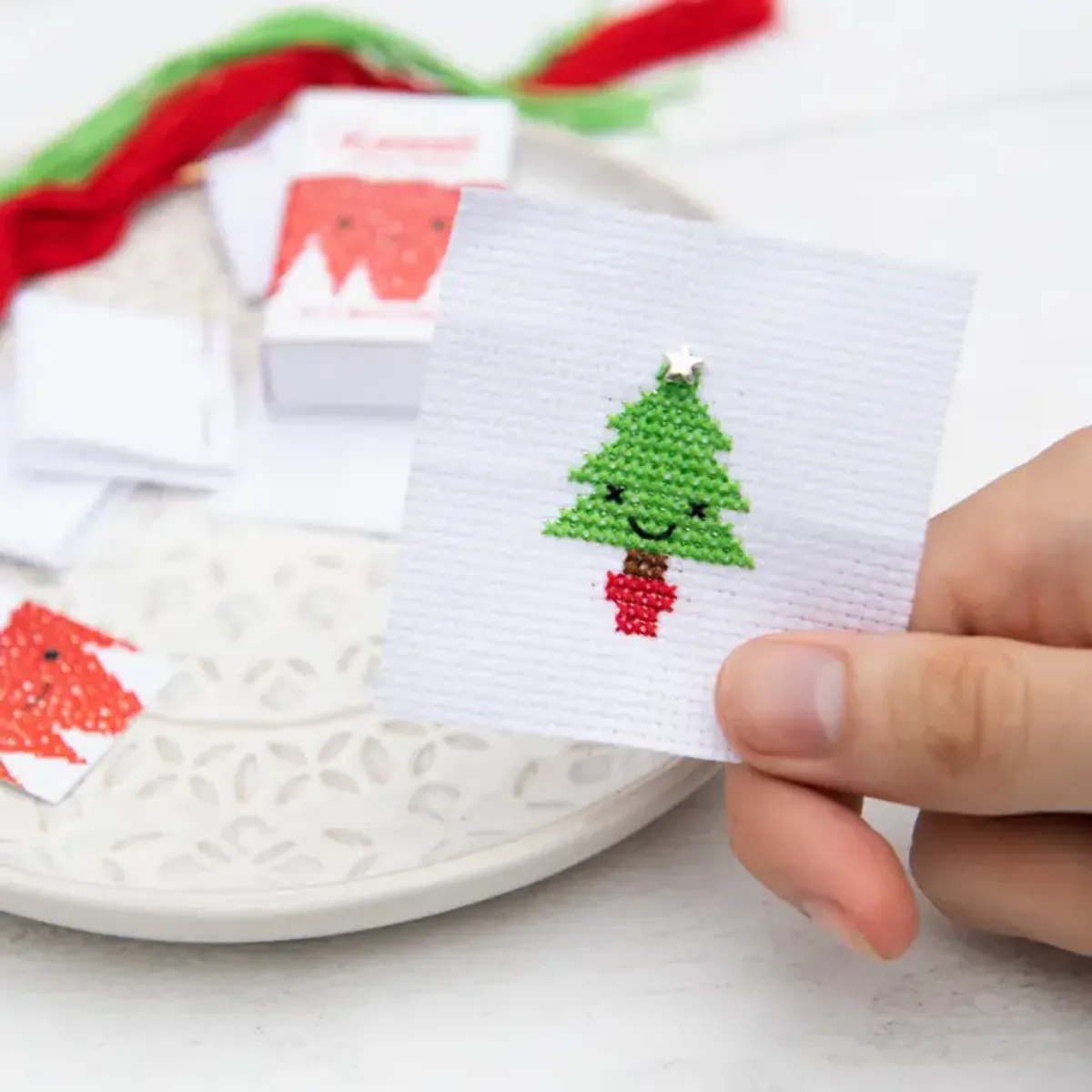 Kawaii Christmas Tree Cross Stitch Kit in A Matchbox / Marvling