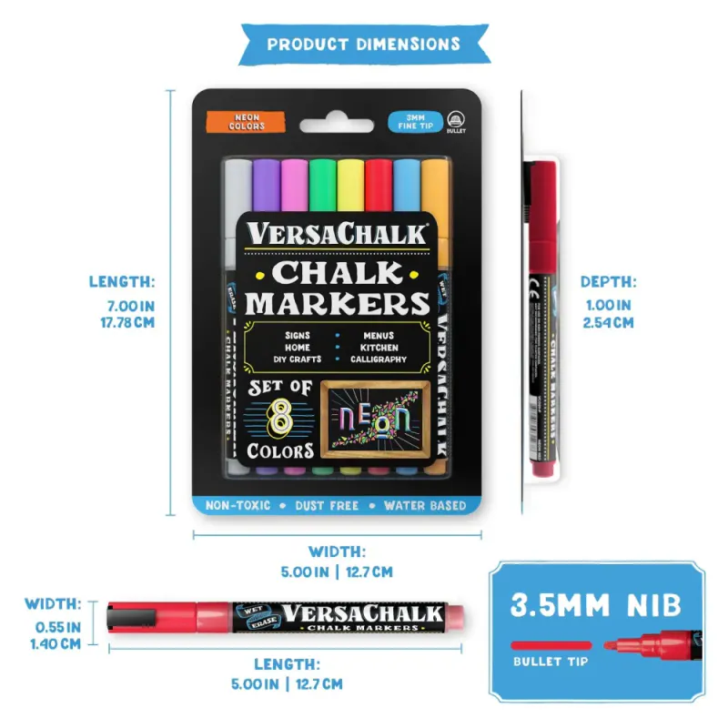 8pk krittpenn - Neon 3mm Fine Tip / VersaChalk