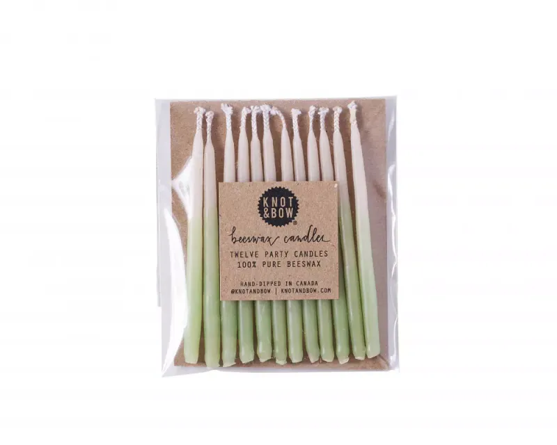 12 stk korte kakelys i bivoks, mint / Knot & Bow