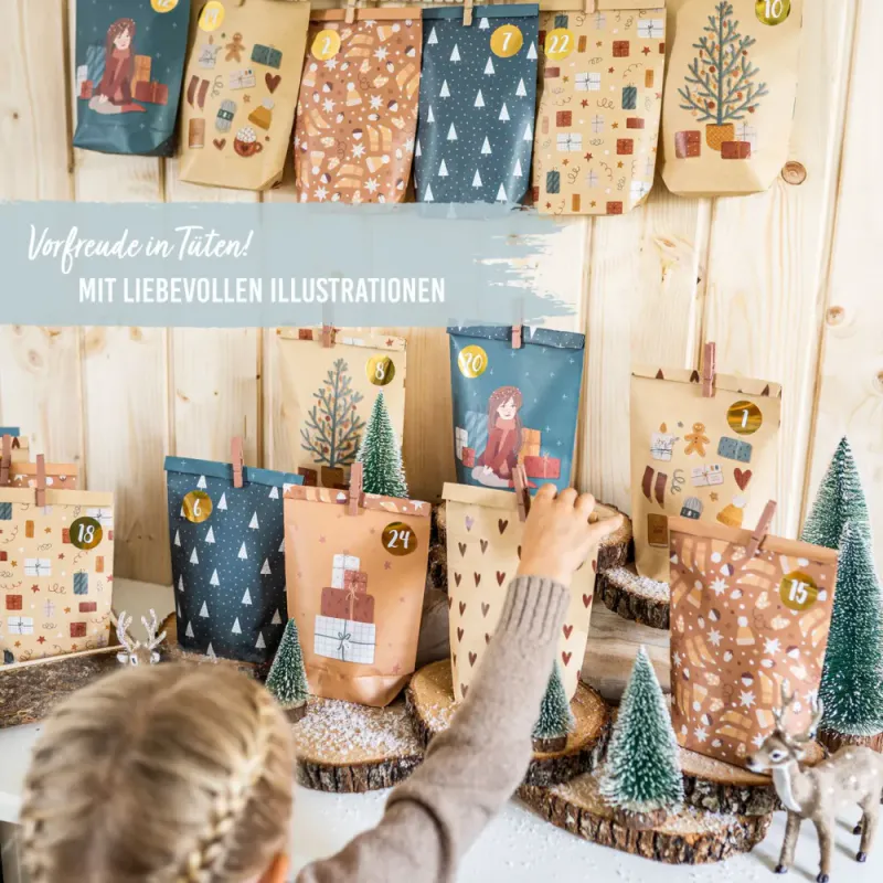 Kalenderposer til pakkekalender, Christmas / Papierdrachen