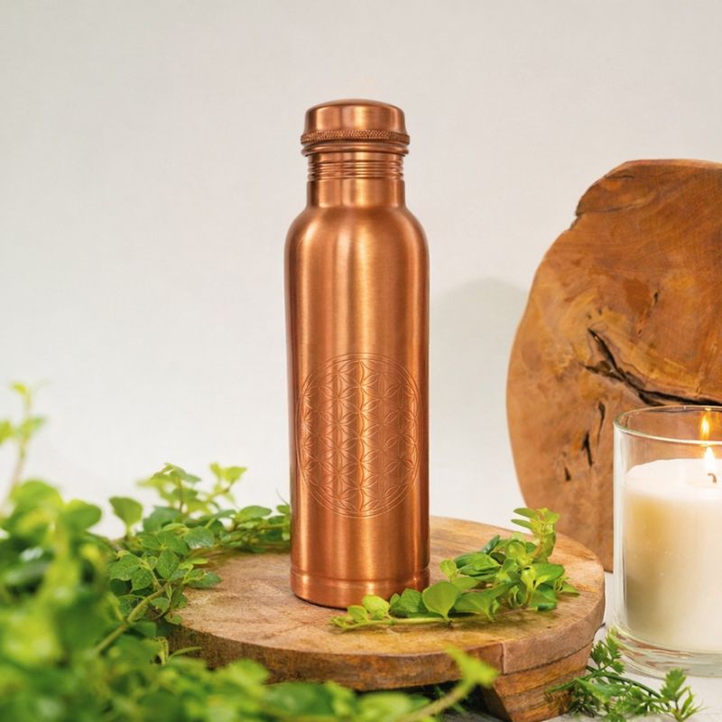 Drikkeflaske i kobber - Flower of Life 850ml / Ayurveda Specialist B.V