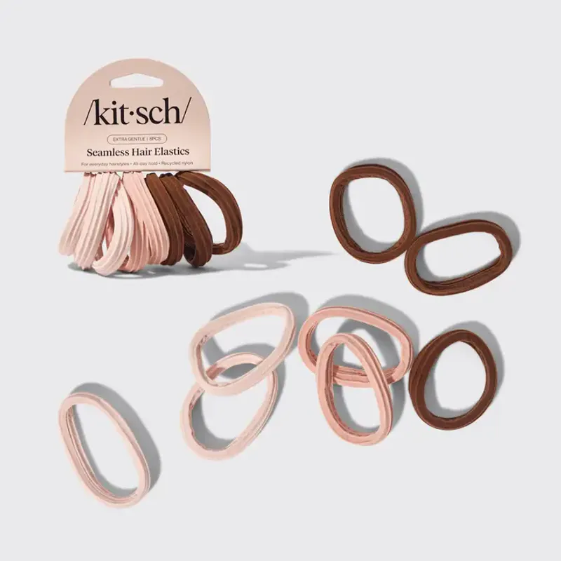 8pk Recycled Seamless Hair Elastics, Rosewood / Kitsch