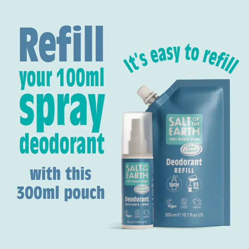 REFILL 300ml - Ocean & Coconut Natural Spray Deodorant / Salt of the Earth 