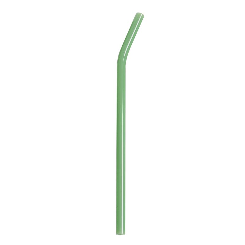 Bøyd sugerør i glass, Moss Green 20cm / Peach