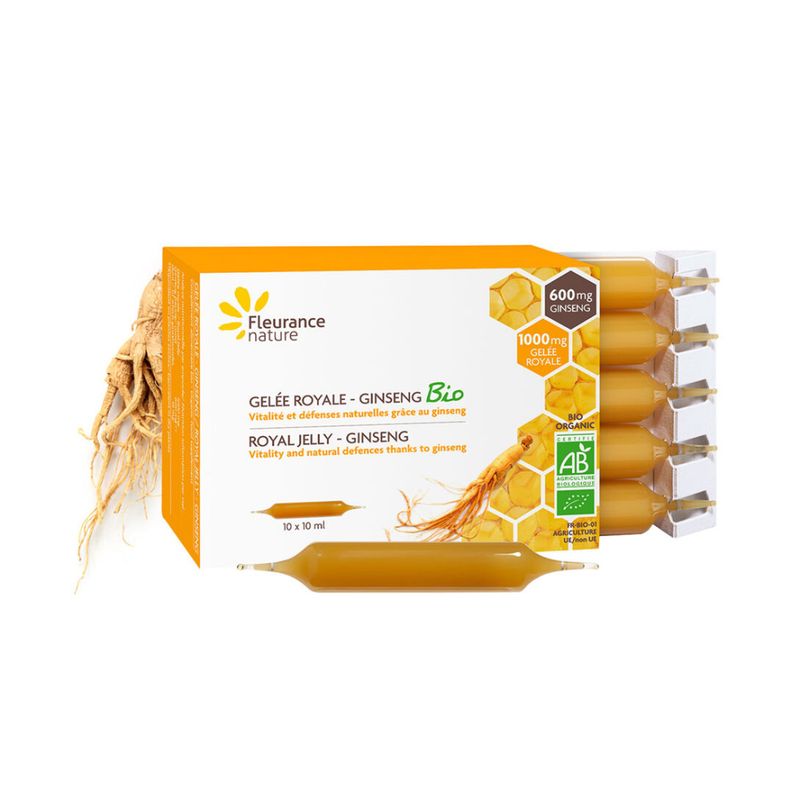 10 stk ampuller med ginseng og dronninggelè, økologisk / Fleurance Nature