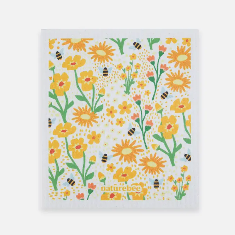 Sponge Cloth, Floral Yellow with bees / NatureBee