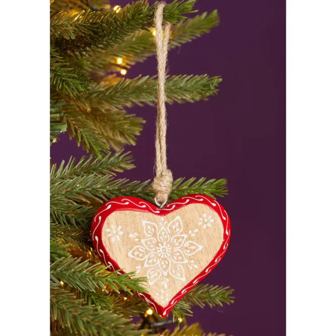 Hovedbilde Håndmalt julehjerte i mangotre - Fair Trade / Namaste Fair Trade