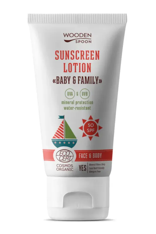 Sunscreen Lotion “Baby & Family” SPF 50 - Duftfri 150ml / Wooden Spoon