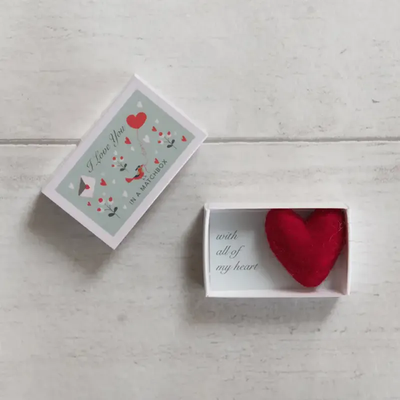 Wool Felt Heart and Love Message in A Matchbox / Marvling
