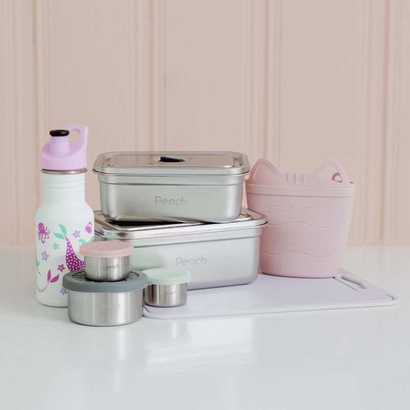 Rund stålboks 100ml, tett silikonlokk / Peach