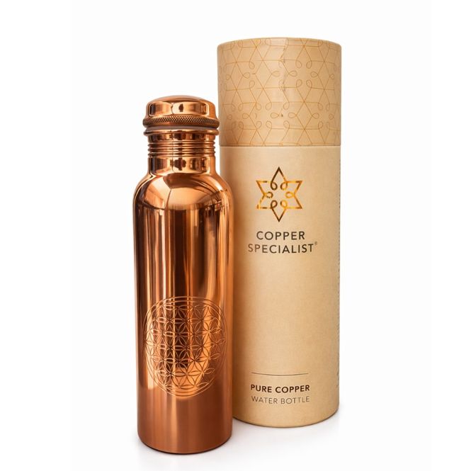 Hovedbilde Drikkeflaske i blank kobber - Flower of Life 850ml / Ayurveda Specialist B.V