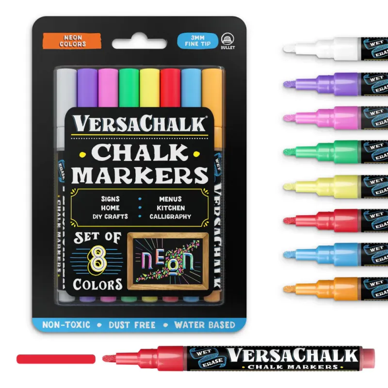 8pk krittpenn - Neon 3mm Fine Tip / VersaChalk