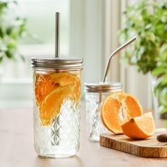 plastfritt smoothieglass med lokk og sugerør