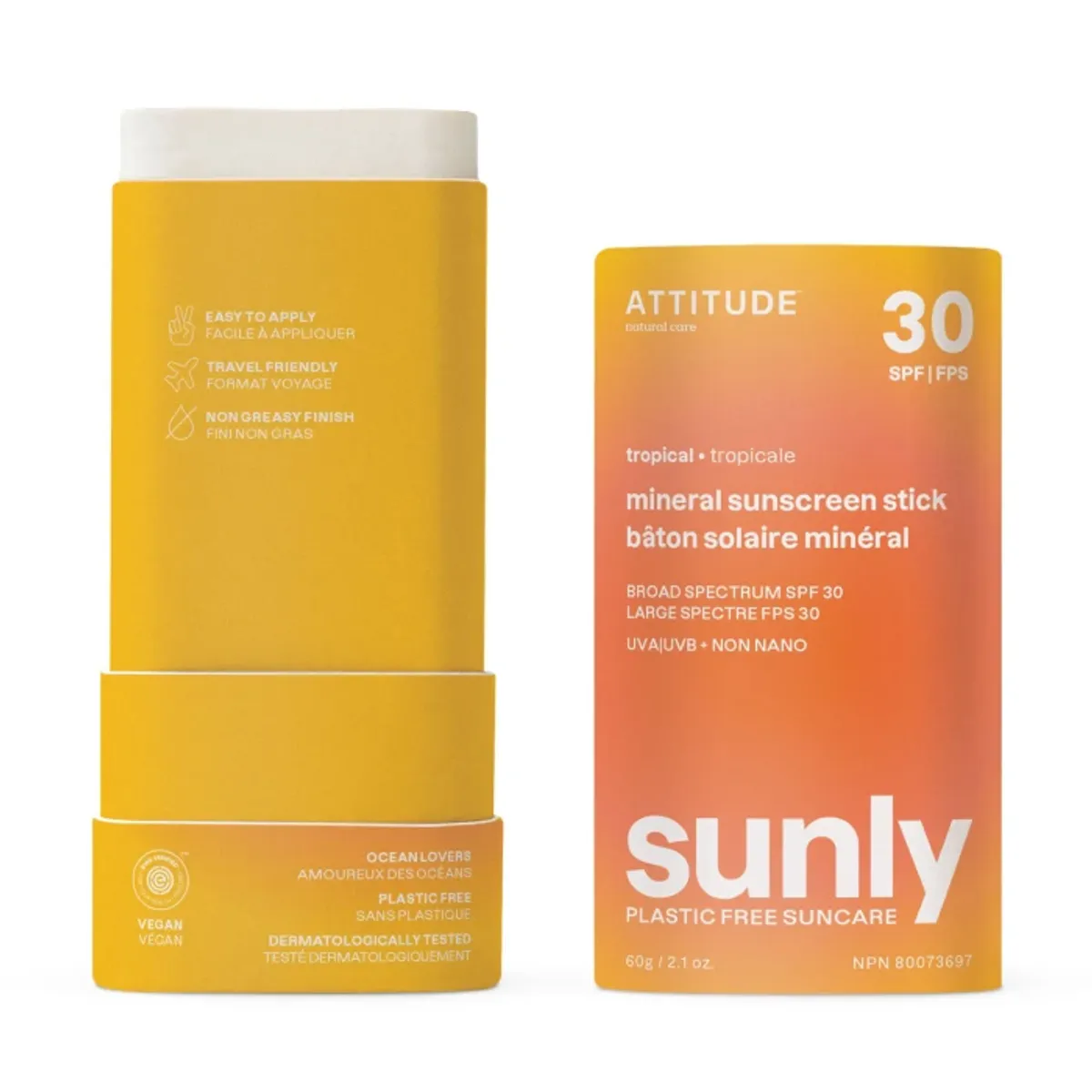 SPF 30 Tropical Mineral Sunscreen Stick 60g / ATTITUDE