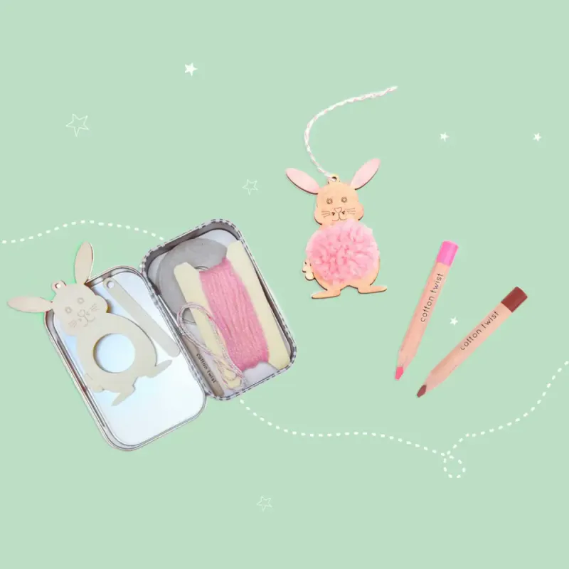 Make Your Own Pom Pom Bunny - rosa påskehare / Cotton Twist