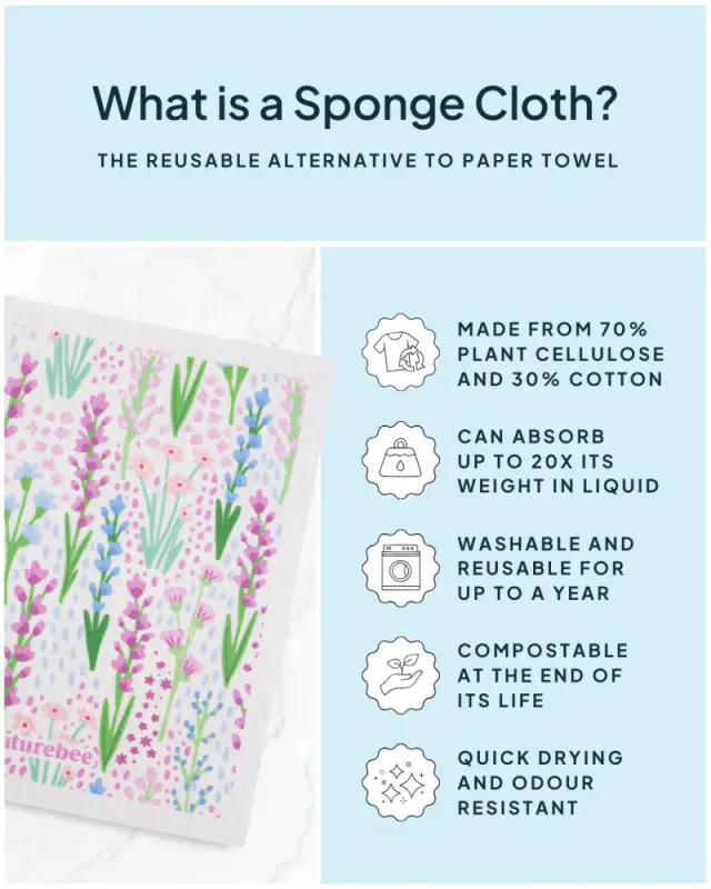 Sponge Cloth, Floral Purple / Nature Bee